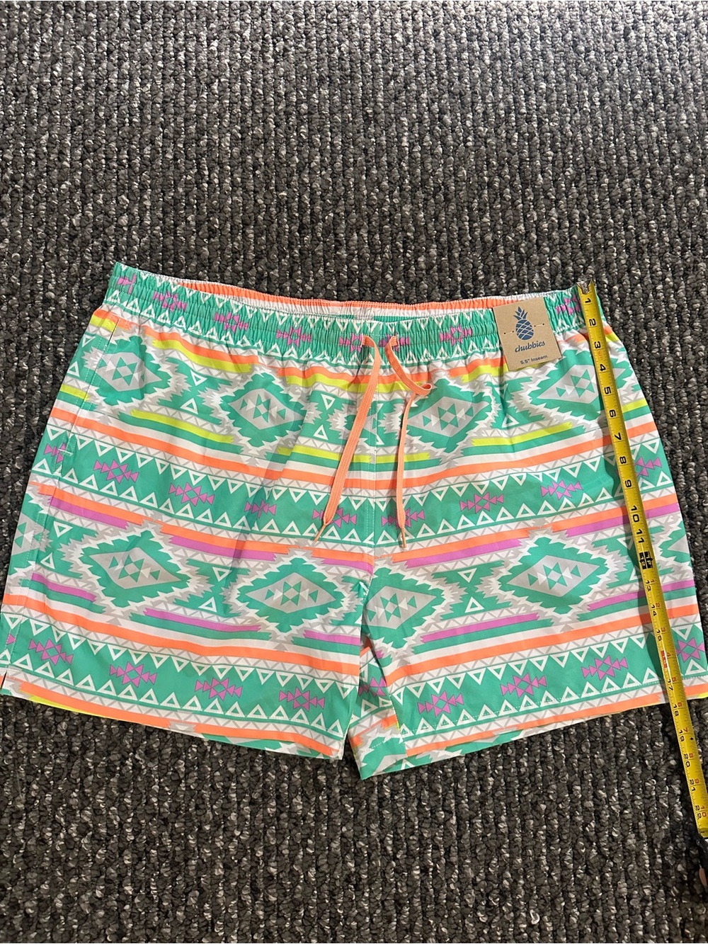 Chubbies Turquoise Aztec Print men’s Swim Shorts with Coral Drawstring